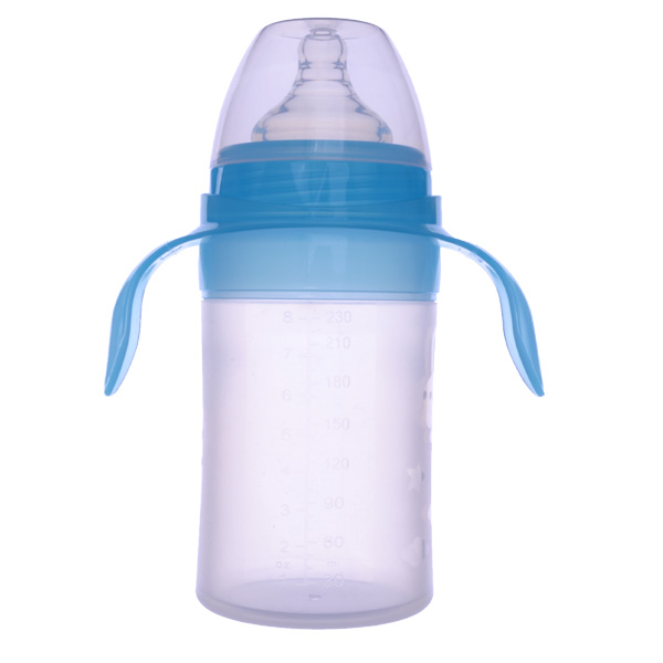 230ml浅蓝色双手柄液态硅胶奶瓶